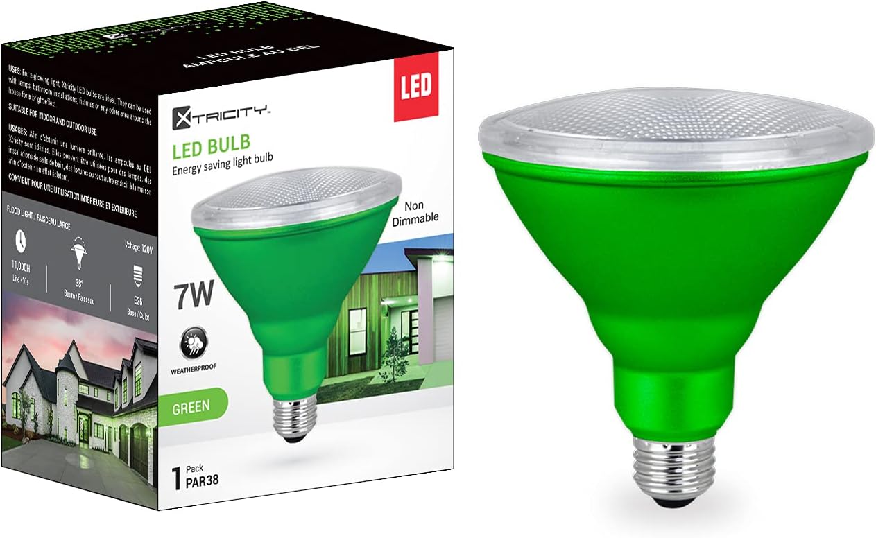 Xtricity LED PAR38 Green led Flood Light Bulbs, 7W, (40W Equivalent), Waterproof, Indoor/Outdoor, E26 Medium Base, Green Flood Lights Outdoor/Indoor 120V, RoHS Listed, Blue (1 Pack)
