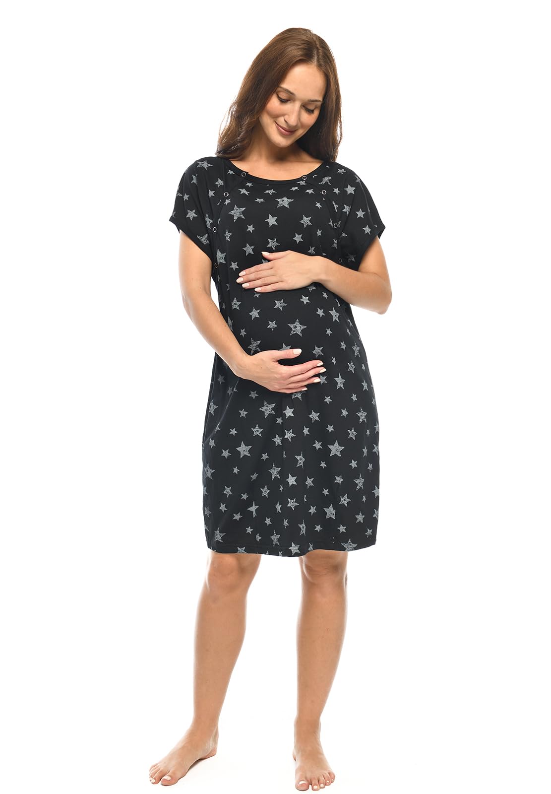 MijaCulture 3 in 1 - Camicia da notte per allattamento 4123 (M/EU38, nero/stelle)