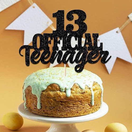 Miniatura 6 de Decoración oficial para tartas de 13 años para adolescentes, con purpurina para cumpleaños de 13 años, suministros para fiesta de cumpleaños de 13