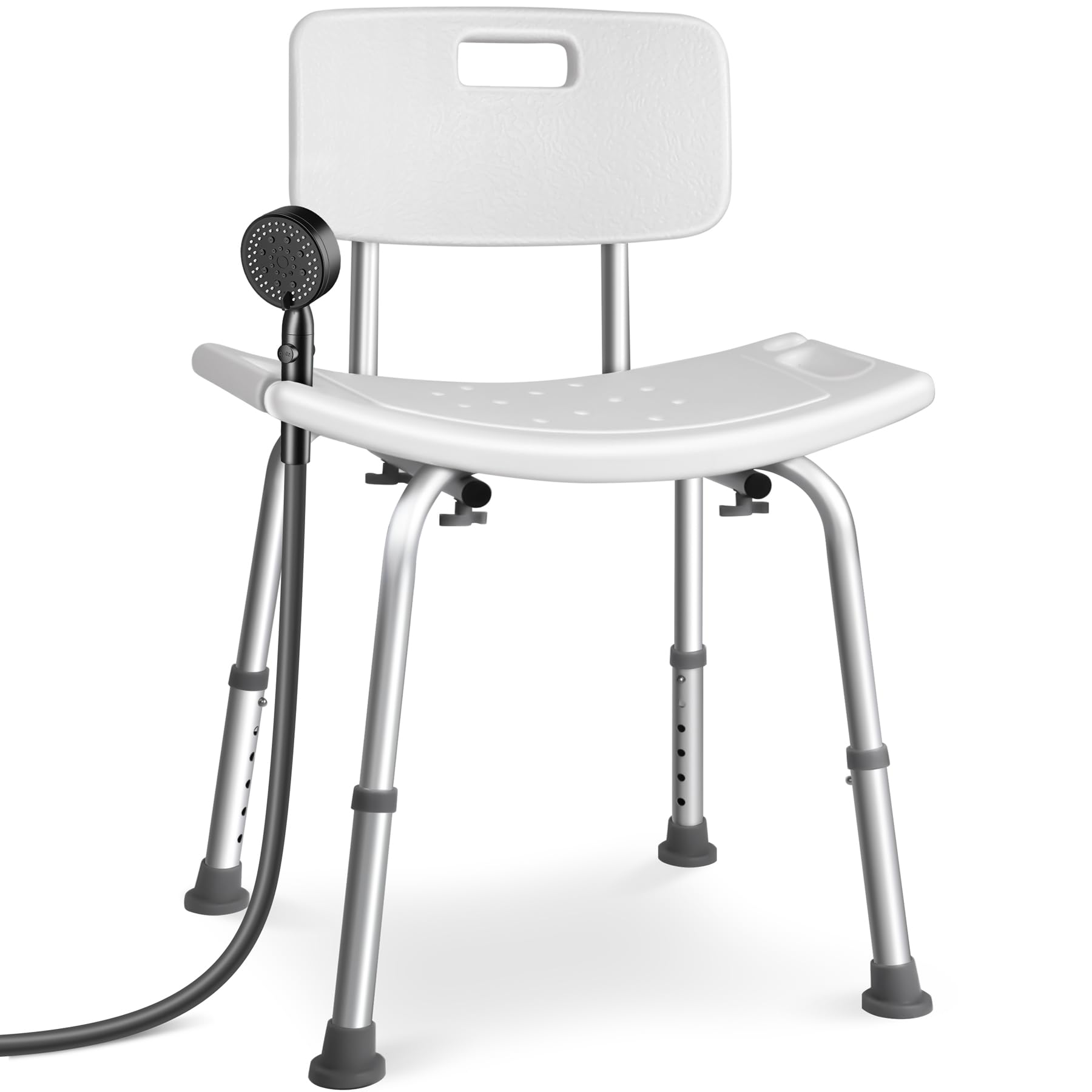 VOUNOT® Adjustable Shower Stool with Backrest, Ergonomic Bath Seat with Non-Slip Feet Lightweight Aluminium Shower Chair for Elderly, Disabled, Max Load 136 kg, White