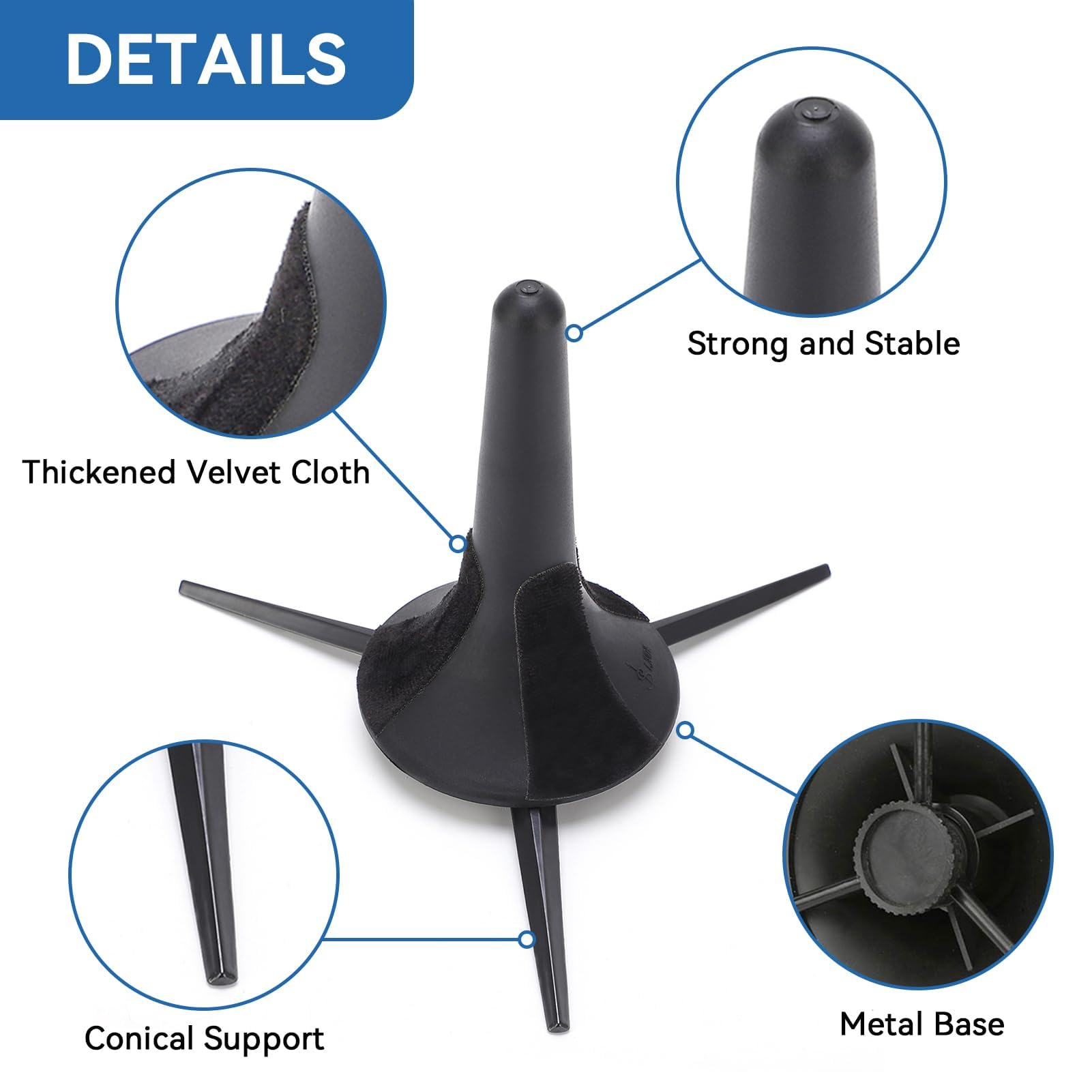 Support de Trompette Portable Pliable, 17,5x10,5x10,5 cm/ 6,89x4,13x4,13" Supports et Titulaires à 3 Leg Porte l'Instrument en Laiton se Dresse des Jambes Stables pour Trompette
