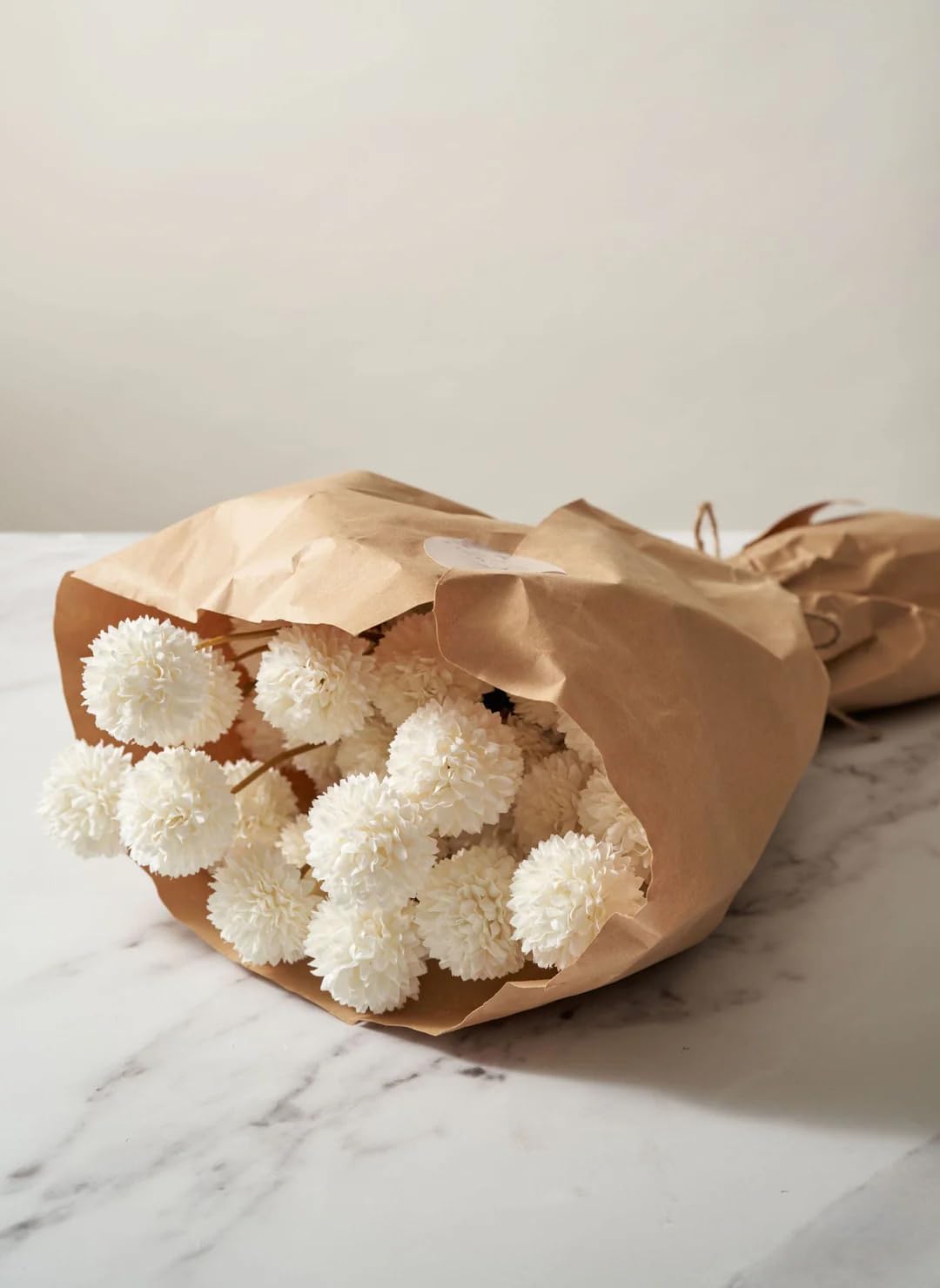Laelfe Artificial Kiku Flower White - 5 Pcs Fake Pompon Mums Silk Small Chrysanthemum Faux Ball Fall Flower Stem Decor for Autumn Wedding Filler DIY Bouquet Centerpieces Arrangements Shower - Image 3