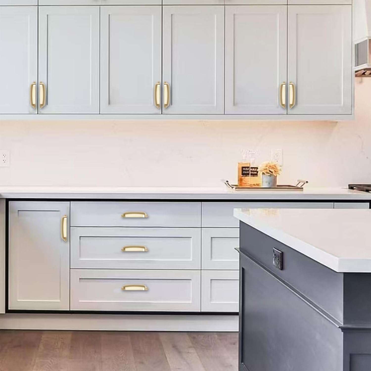 khtumeware 10 Pack Gold Cup Pulls 3-1/2 Inch Center to Center - Cabinet & Drawer Handles for Kitchen Hardware