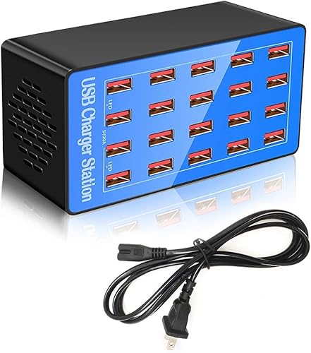 MaxLax Estación de carga USB, estación de carga multiUSB de 20 puertos de 100 W20 A para teléfonos inteligentes, tabletas y otros dispositivos