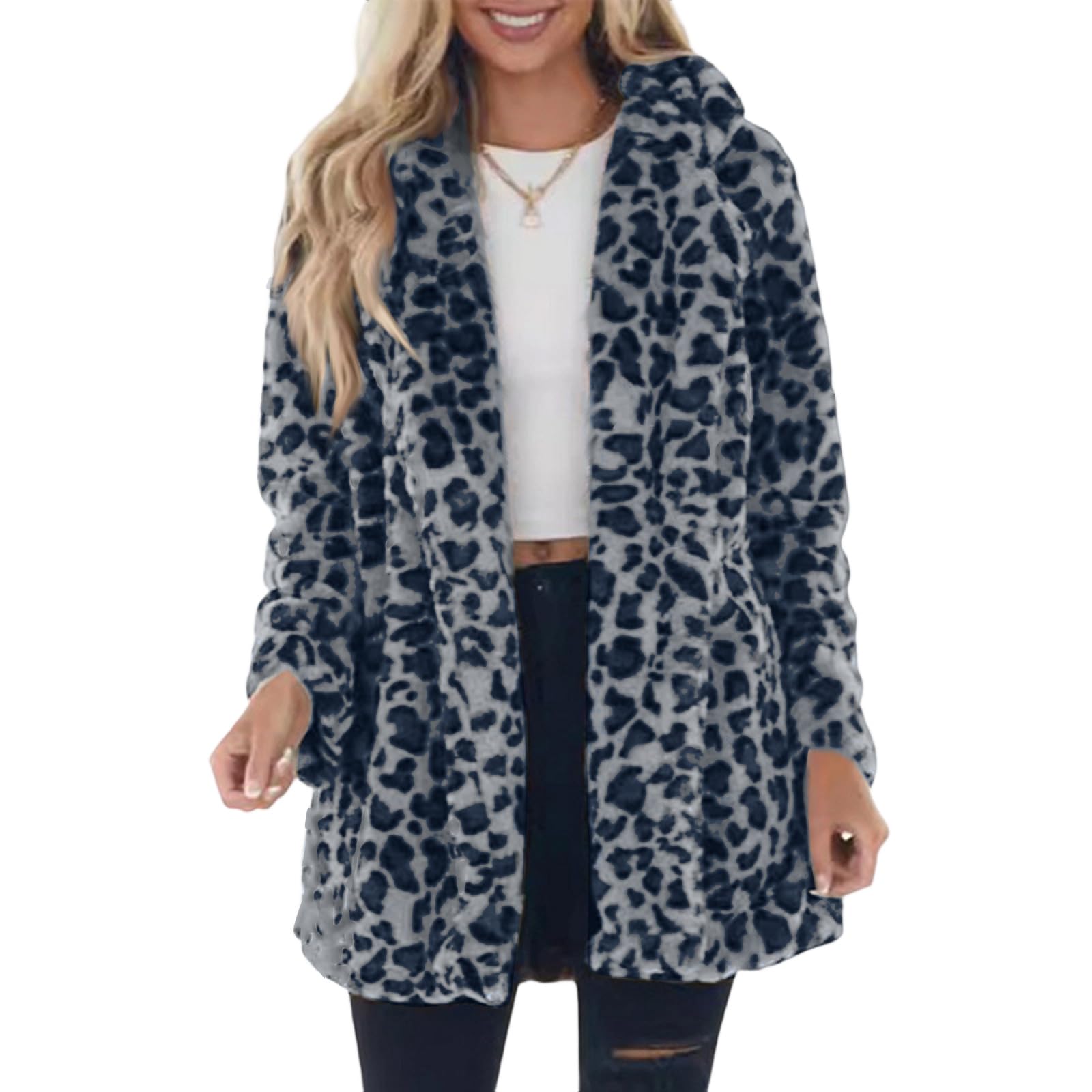 Winterjacke Damen Lang Wintermantel Leopard Mantel Warm Jacke Winter