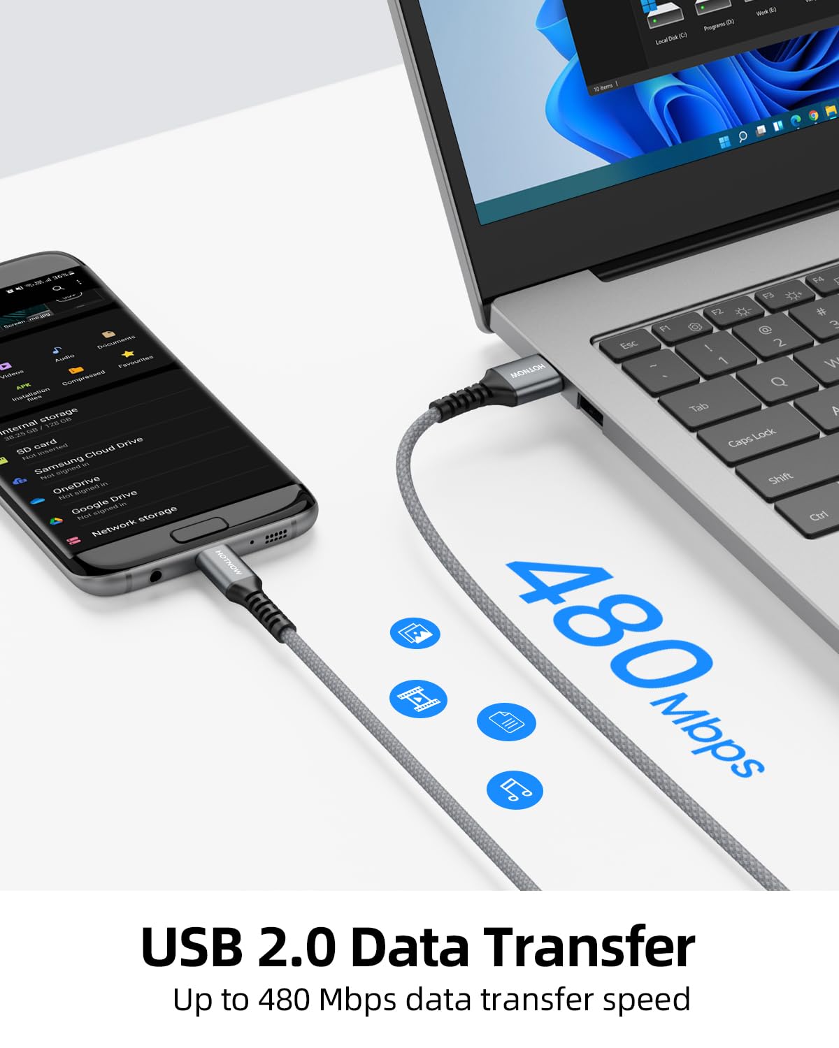 Short Micro USB Cable 1FT 3Pack,USB A to Micro USB Android Charging Cable image 3