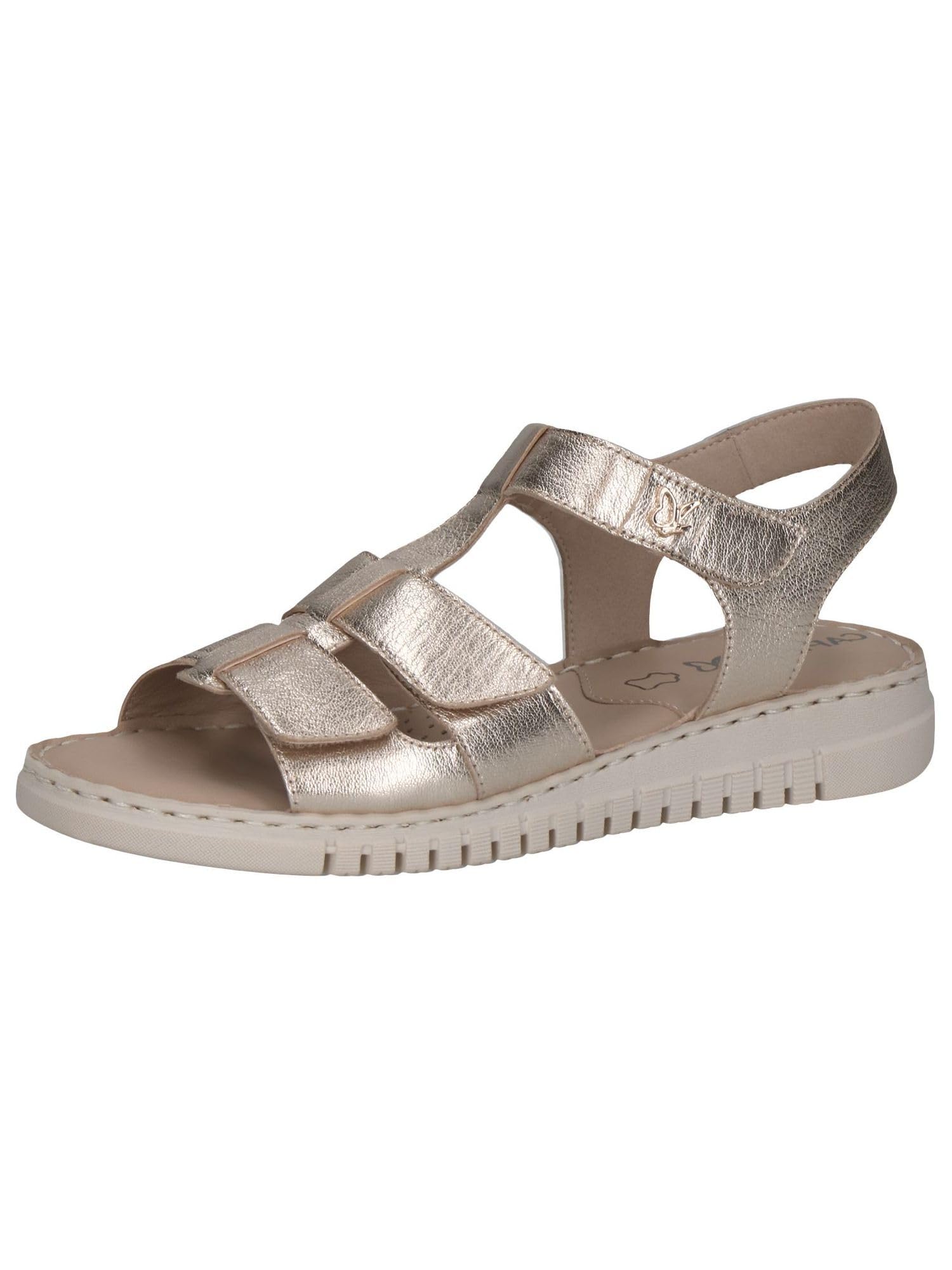 CAPRICE Women Sandals Flat Leather with Hook-and-Loop Closure, Metallic (Platin Metal.), 6.5 UK