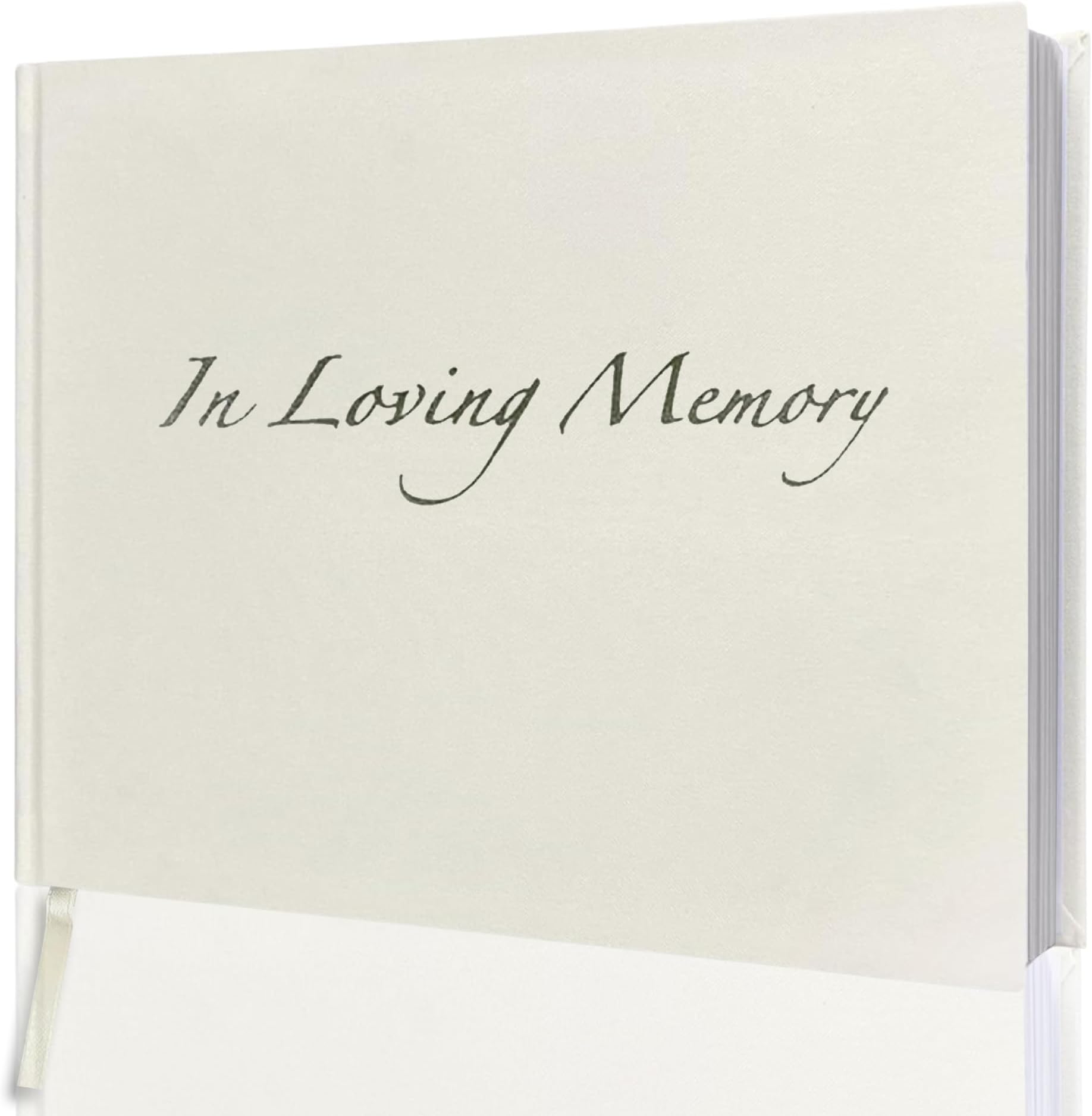 in Loving Memory Funeral Guest Book - 192 Pages with Silver Gilt Edges & Storage Box - Hardcover Memorial Book with 2304 Message Lines & Keepsake Pocket - for Funeral Services (White, 9"x7")