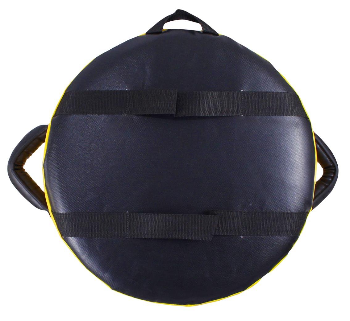 BAY® "UFO RUND 45 x 45 x 20 cm - SEHR STABIL- schwarz/gelb Leder PU Schlagpolster, Schlagkissen, Pratze Pratzen Bodyshield Kickboxen Thaiboxen Muay Thai