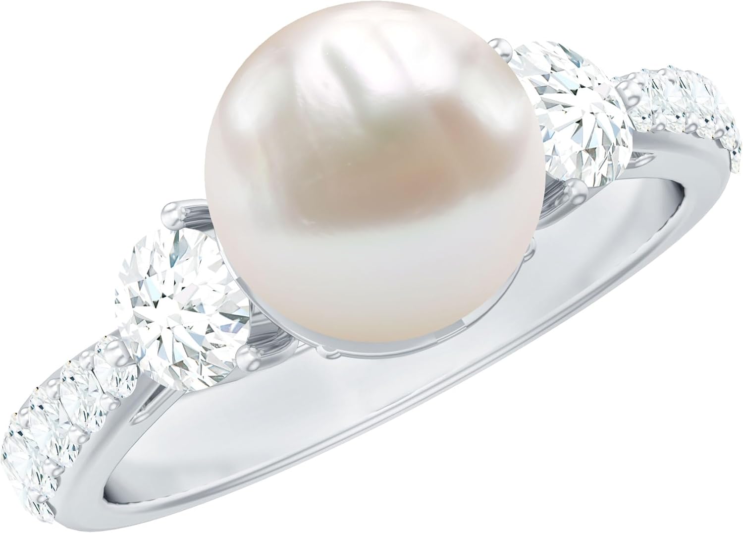 Mothers Day Gift, Handpicked Freshwater Pearl Engagement Ring, Aaa Quality, Natural Pearl Past Present Future Ring
