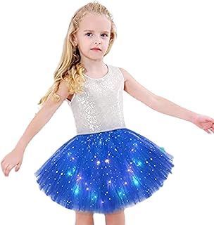Light Up Tutu Skirts,Magic Light Princess Dancing Skirt Elastic Tulle Ballet Skirts | 3 Layers Fluffy Ballet Dress Up Tulle Tutus 13 Colors for Little Girls for 2-12 Years Old Toddler Kids Fovolat