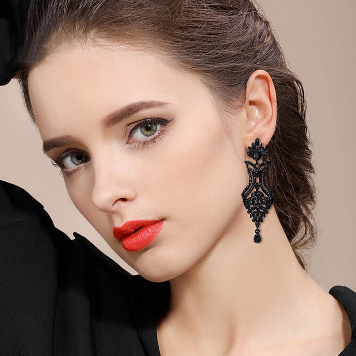 EVER FAITH Women's Rhinestone Crystal Art Deco 1920s Wedding Vase Flower Leaf Teardrop Earrings - Image 2