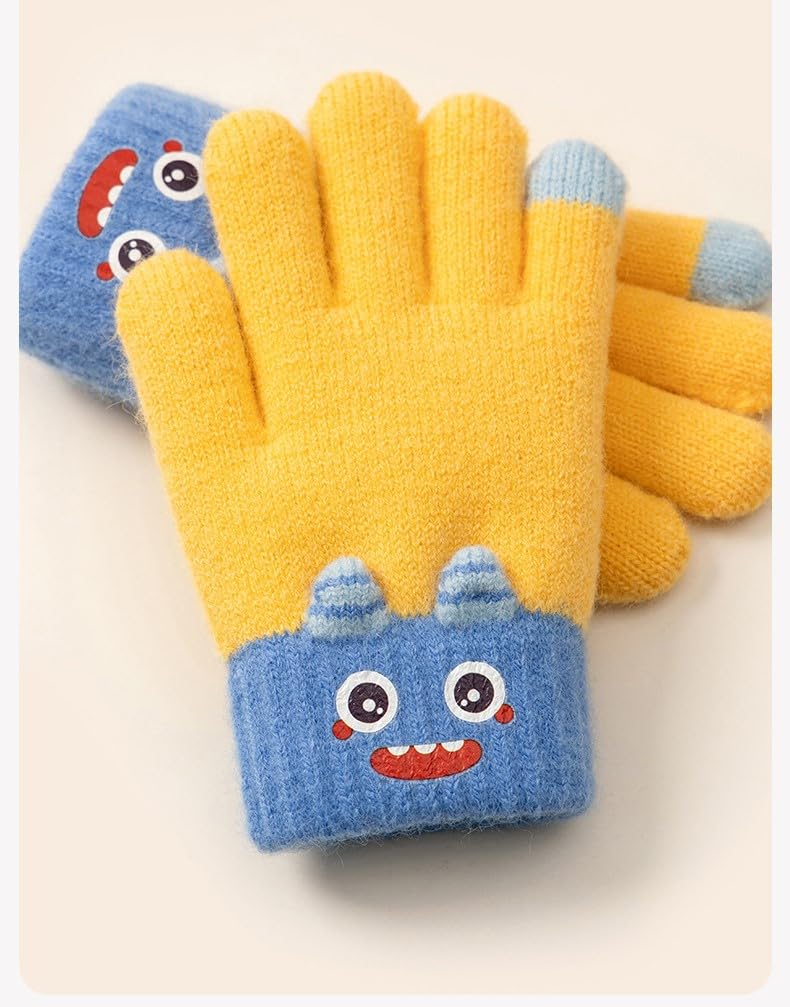 DGSELL CREATIONS Cute Cartoon Winter Gloves for Kids – Warm Knitted Woolen Gloves with Unisex Full-Finger Gloves for Boys & Girls Age range 4-7 years(Pack of 1 Pair) (Blue, 4-7 Years) 2