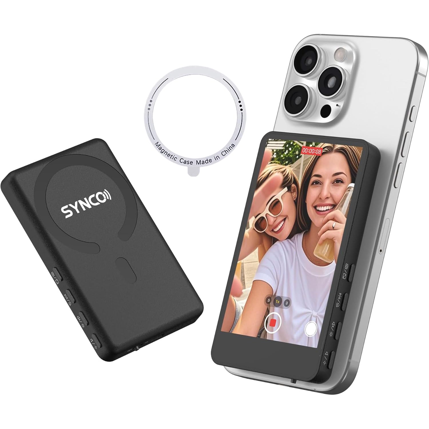 SYNCO XView M4 Telefon Vlog Selfie Monitor Niskie opóźnienia Magnetyczne mocowanie Łączność P2P Pilot Bluetooth (czarny)