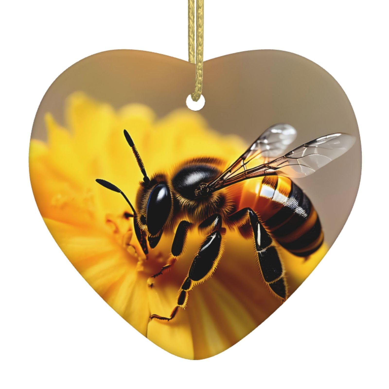 Nbtghga White Honey Bee And Flower Print Christmas Ornaments, Ceramic Hanging Ornament, Xmas Tree Decoration, Holiday Home Decor