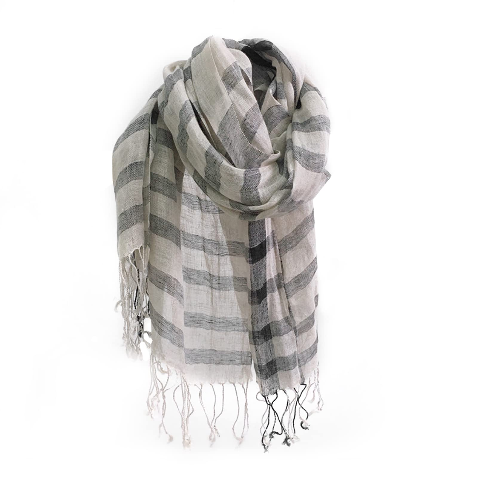 LumiSyne Fashion Scarf For Women Men Flax Linen Classic Plaid Striped Print Lightweight Breathable Scarves Warm Stole Sunscreen Shawl Wrap All Season