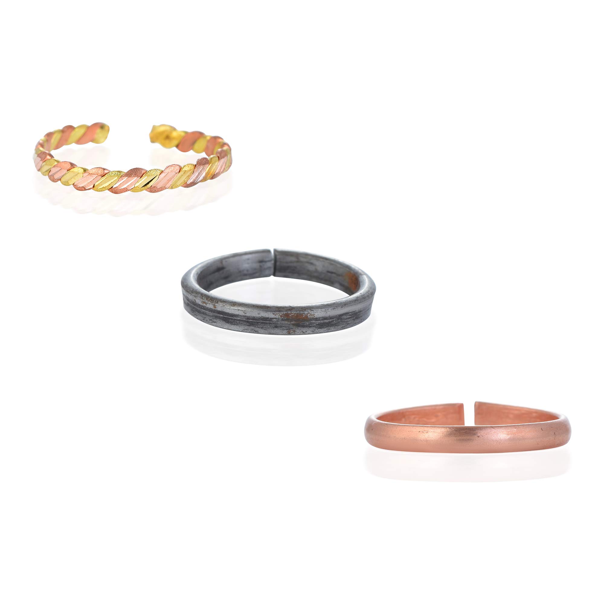 missmister: lifestyle for a grand life Missmister Ashtdhatu,Copper & Kale Ghode ki naal Challa Freesize Fingerband ring Men Women (Pack of 3)-picture-14