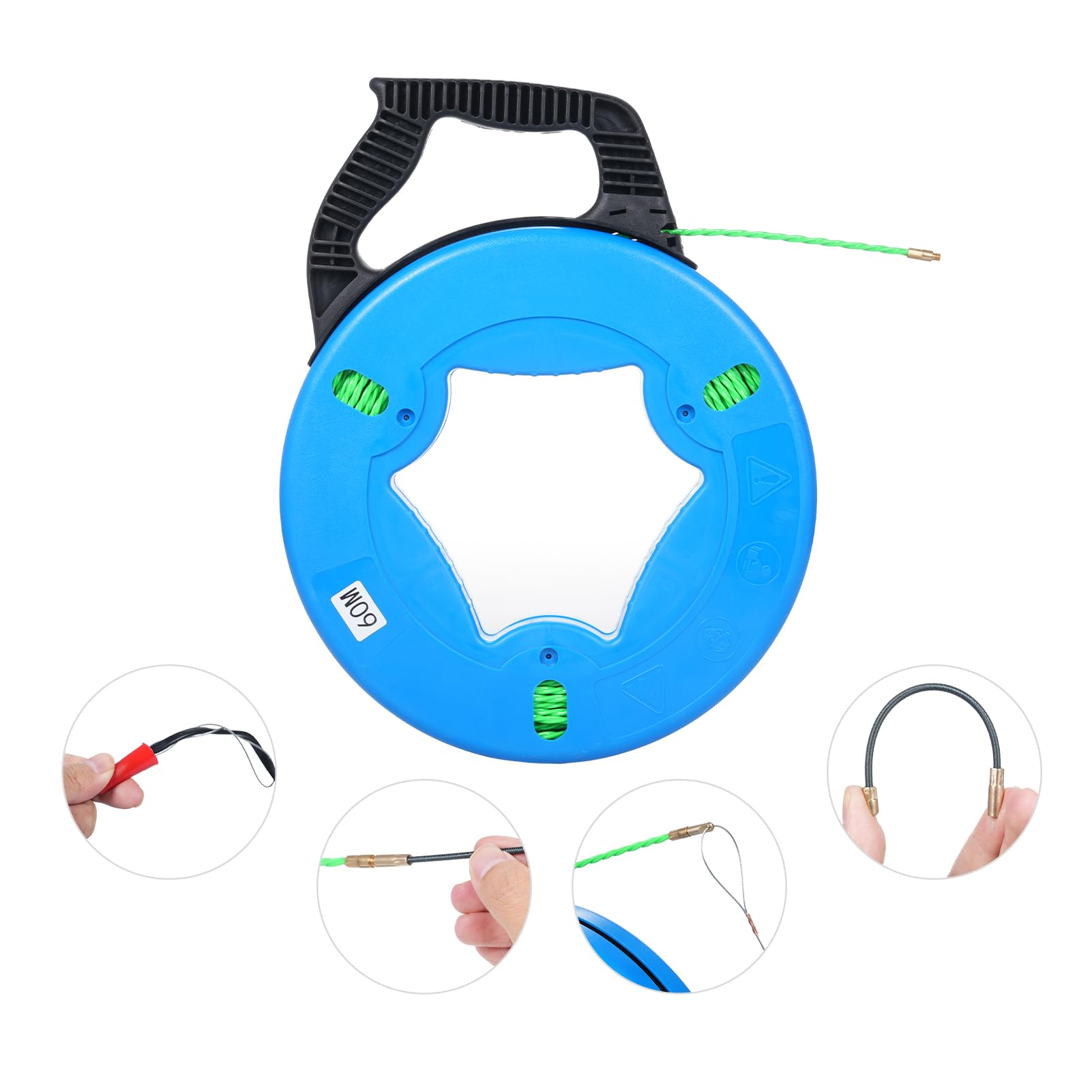 Aide à l'extraction de câbles de 60 m - Avec 7 Adaptateurs pour Aiguille Tire Fil, Fil de traction PET de qualité supérieure Spirale rétractable raffinée pour tubes vides