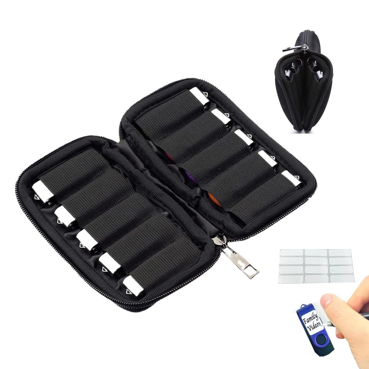 USB ケース 収納 メモリ専用収納ケース 小分け収納 大容量 USBフラッシュドライブケース インナーバッグ USBドライブポーチ 収納 シール付き 軽量ポーチ USBの整理 (10スロット)