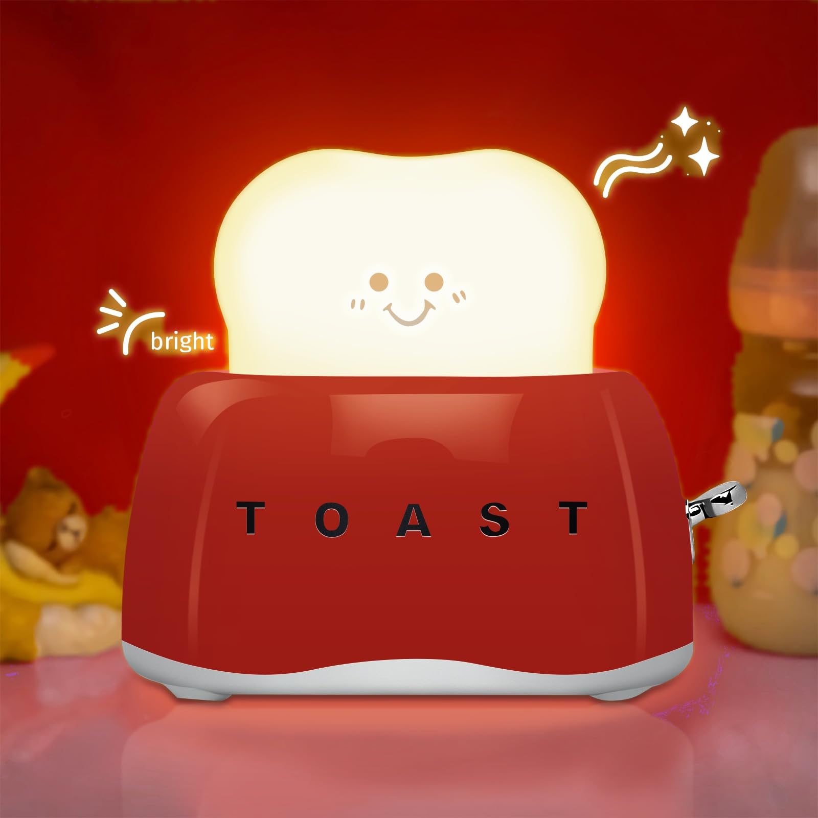 Toast Lamp Night Light for Kids- Small Bedside Lamp with Timer Rechargeable -LED Nursery Nightlight Dimmable Portable Bedroom lamp Birthday Gifts for Girls Boys Kids Women (Burgundy)