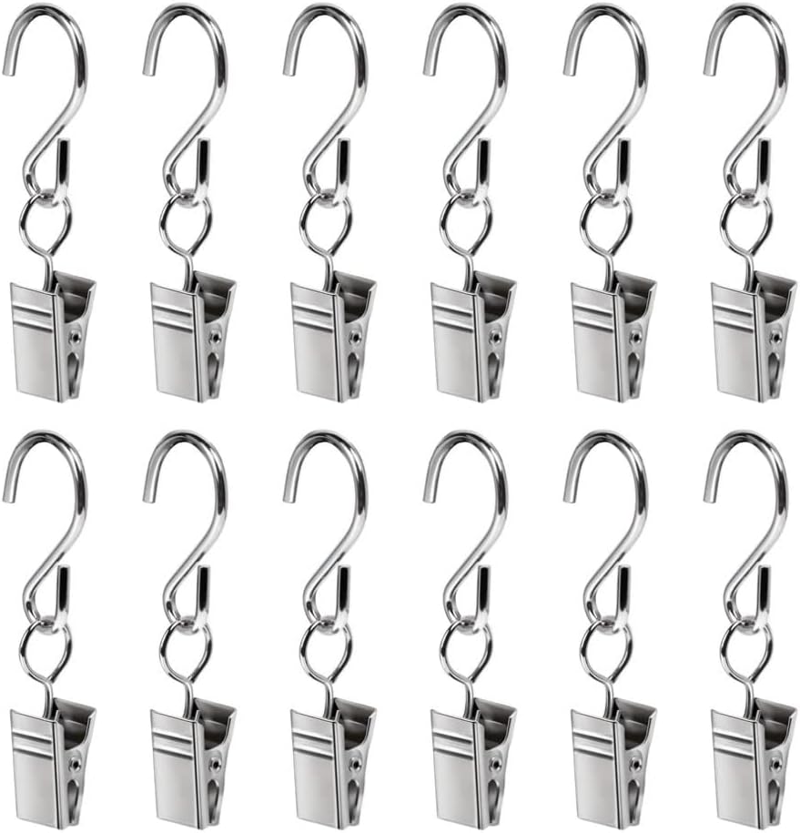 Silver Hanging Party Lights Clips, Curtain Clips with S Hooks, Photo Hook, for Home, Art Craft Display, Garden Courtyards Christmas Decoration Accessories(12 Pack)