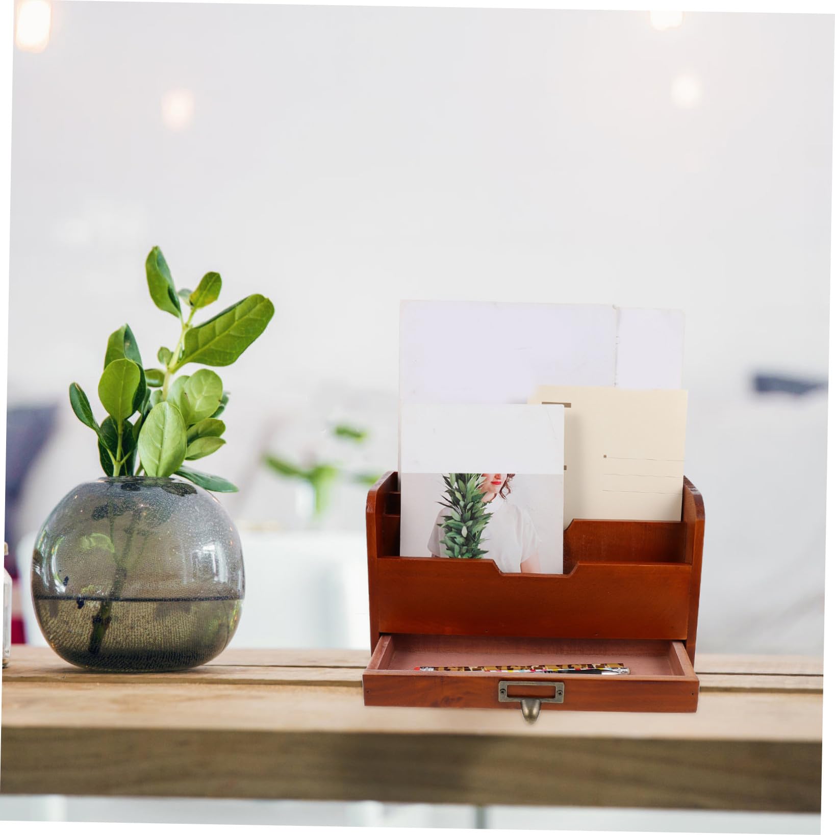 Supvox Holz Aufbewahrungsbox mit Schublade für Büro und Schmuck Stapelbar und Belastbar Praktische Schubladenstruktur für Schreibtisch und Ordnung