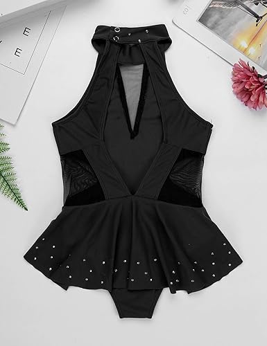 Miniatura 7 de JEATHA Vestido de patinaje sobre ruedas con diamantes de imitación sin mangas con diamantes de imitación para niñas y niñas, leotardo de gimnasia