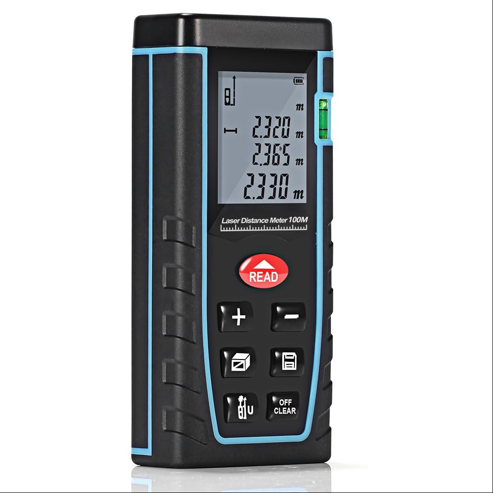 Handheld Digital Laser Distance Meter 328 Feet Laser Measure with Pythagorean Theorem,Self Calibration Storage (30 units) Range Finder with m/in/ft