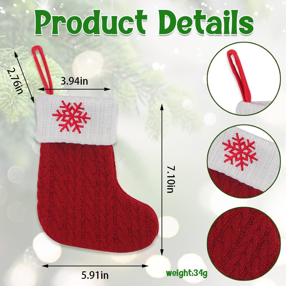 Estivaux Mini Christmas Stockings Xmas Fireplace Hanging Stockings Burgundy Red Knit Stocking Winter Snowflake Stockings Gift Holding Bag for Home Christmas Decorations Party Favor Supplies image 2