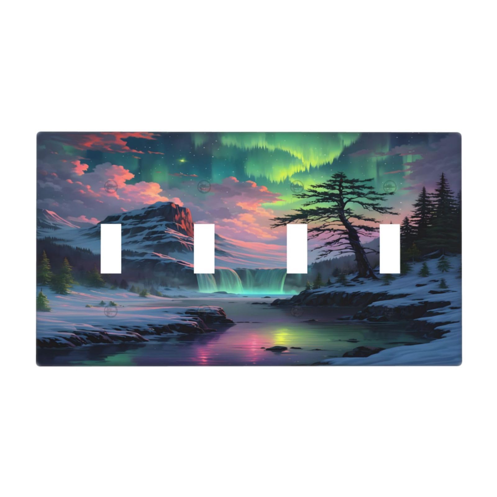 Interrupteur 4 interrupteurs avec plaque décorative montagne enneigée et forêt