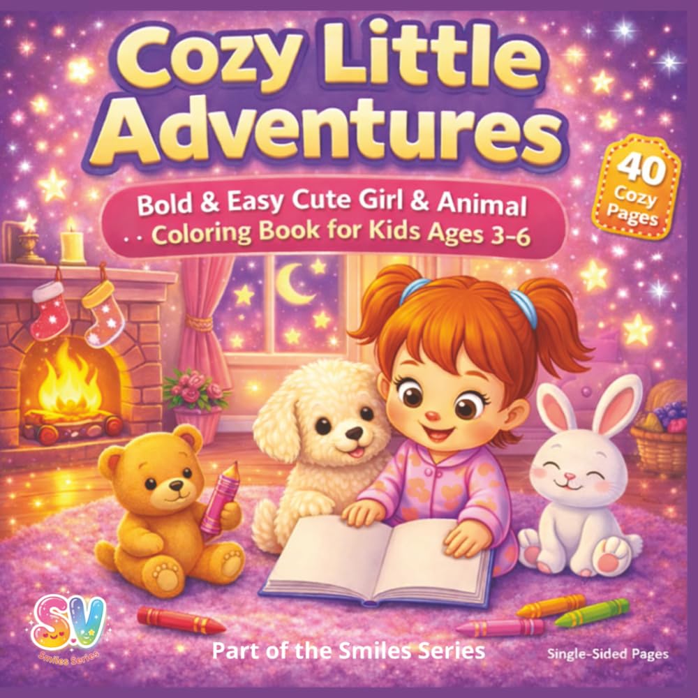 Cozy Little Adventures: Bold & Easy Cute girl & Animal coloring book for kids ages 3-6 (The Smiles Series)