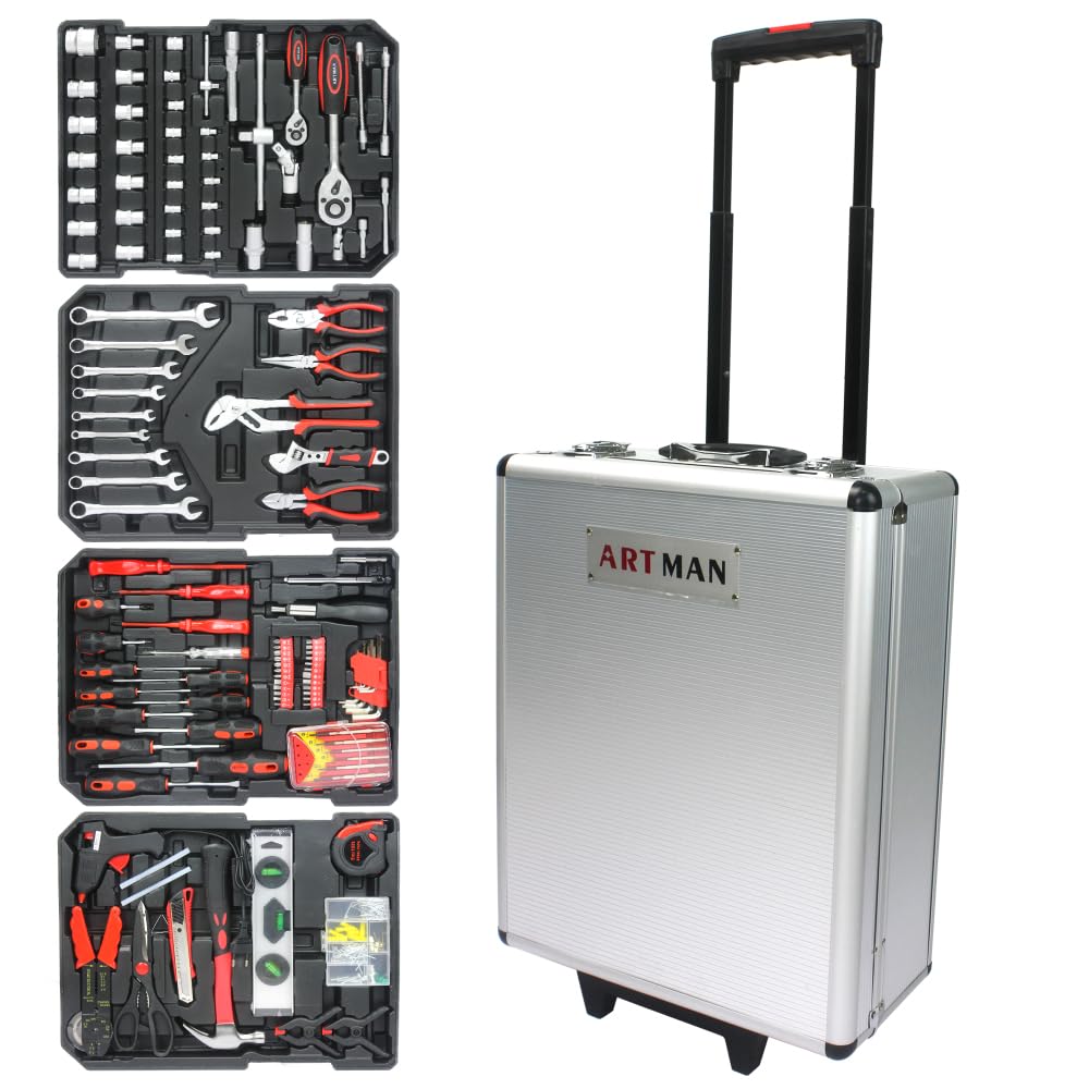 Caja de herramientas portátil con ruedas, juego completo de herramientas domésticas de 899 piezas para el hogar, versátil kit de herramientas de maquinaria rodante para reparación y mantenimiento