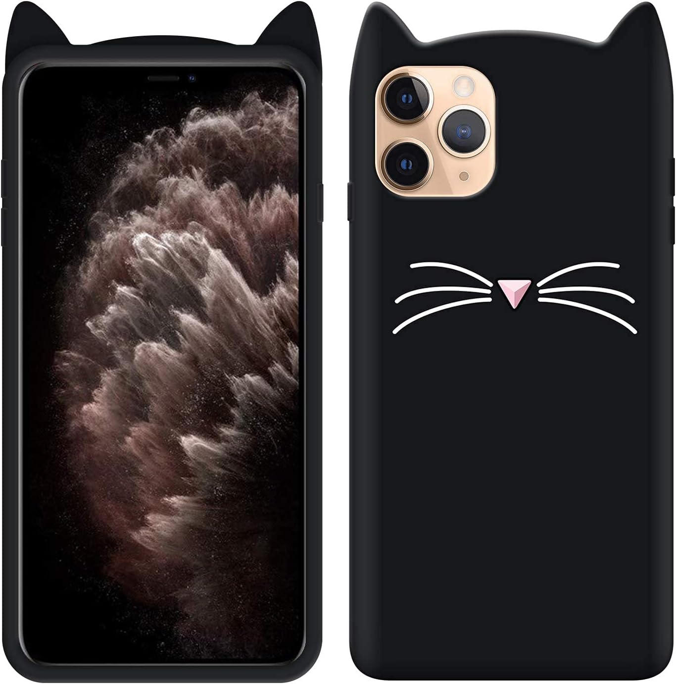 ZETCASE Cat Kitty Case Back Cover for I-Phone 11 Pro Max, Soft Silicone Billi Ear Design Girls Mobile Cover Phone Case for I-Phone 11 Pro Max - Black