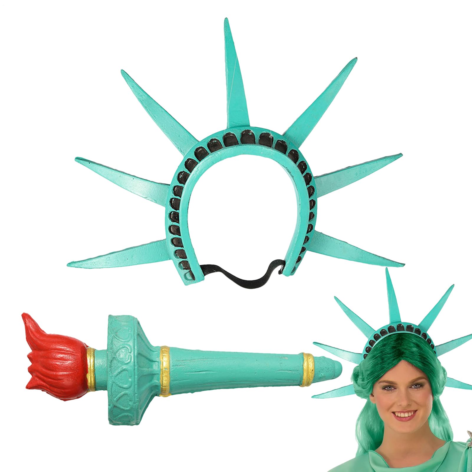 fbgnfihi Statue Of Libertys Torch and Crowns Headpiece, Halloween Goddess Headband, Statue of Libertys Crowns and Torch Costume Accessories, Goddess Cosplay Headpiece, for Women Teen Independence Day