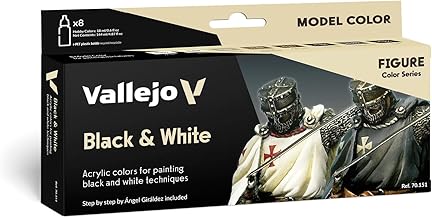 Vallejo Model Color Lot de 8 Pots de Peinture Acrylique Noir/Blanc Couleurs Assorties