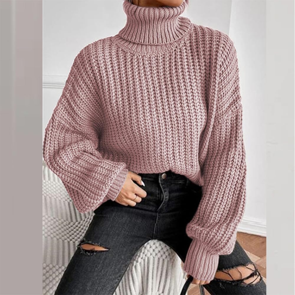 ZOCANIA Women Turtleneck Sweater Long Sleeve Soft Casual Loose Ribbed Knit Solid Pullover Sweater Tops - Image 4