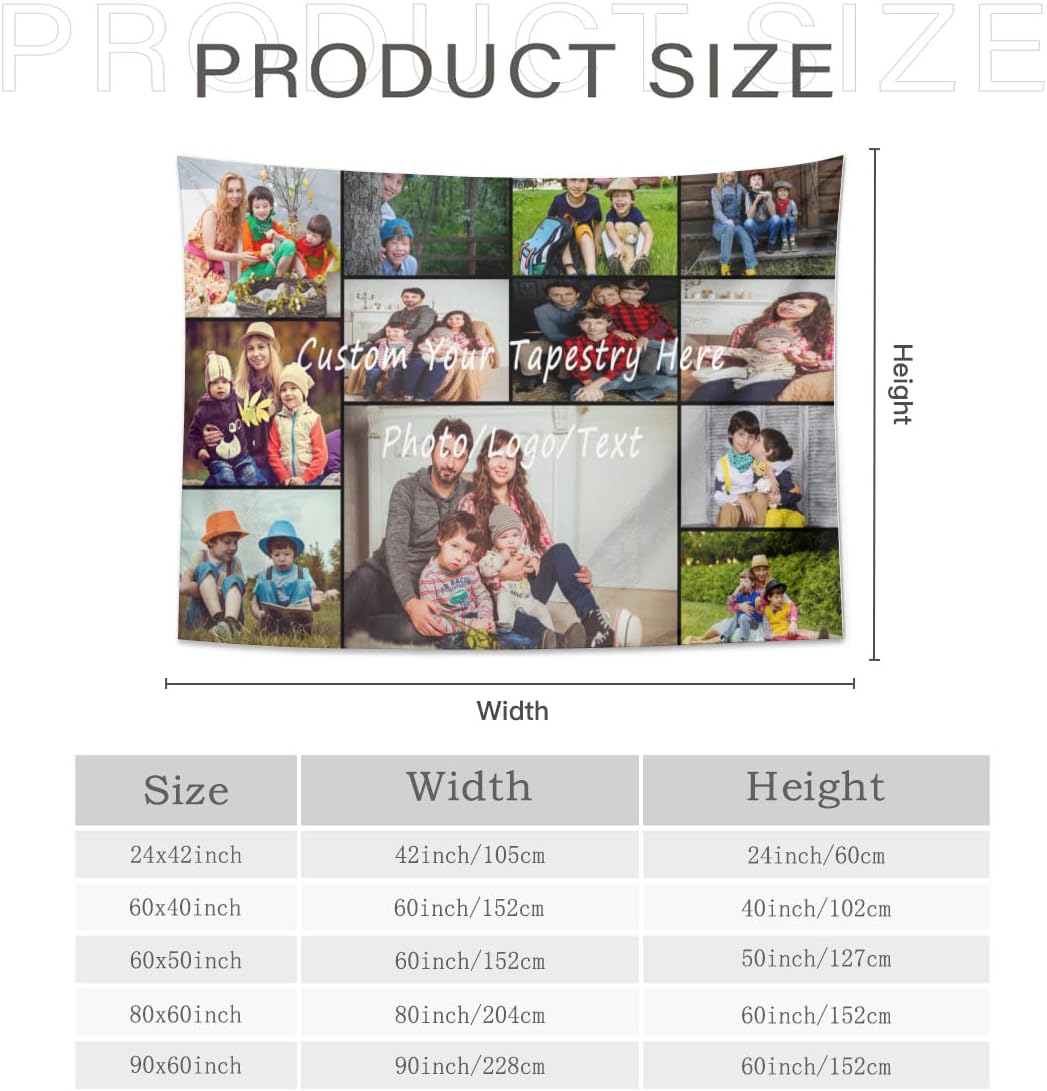 Custom Tapestry Upload Images Customized Tapestry Blanket Backdrop with 12 Photos Collage Horizontal for Birthday Wedding Party, Mother'S Day Father'S Day Gift 60x40 Inch