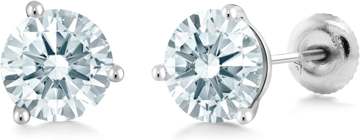 Gem Stone King 18K White Gold Martini Stud Earrings For Women Men Set with White Zirconia