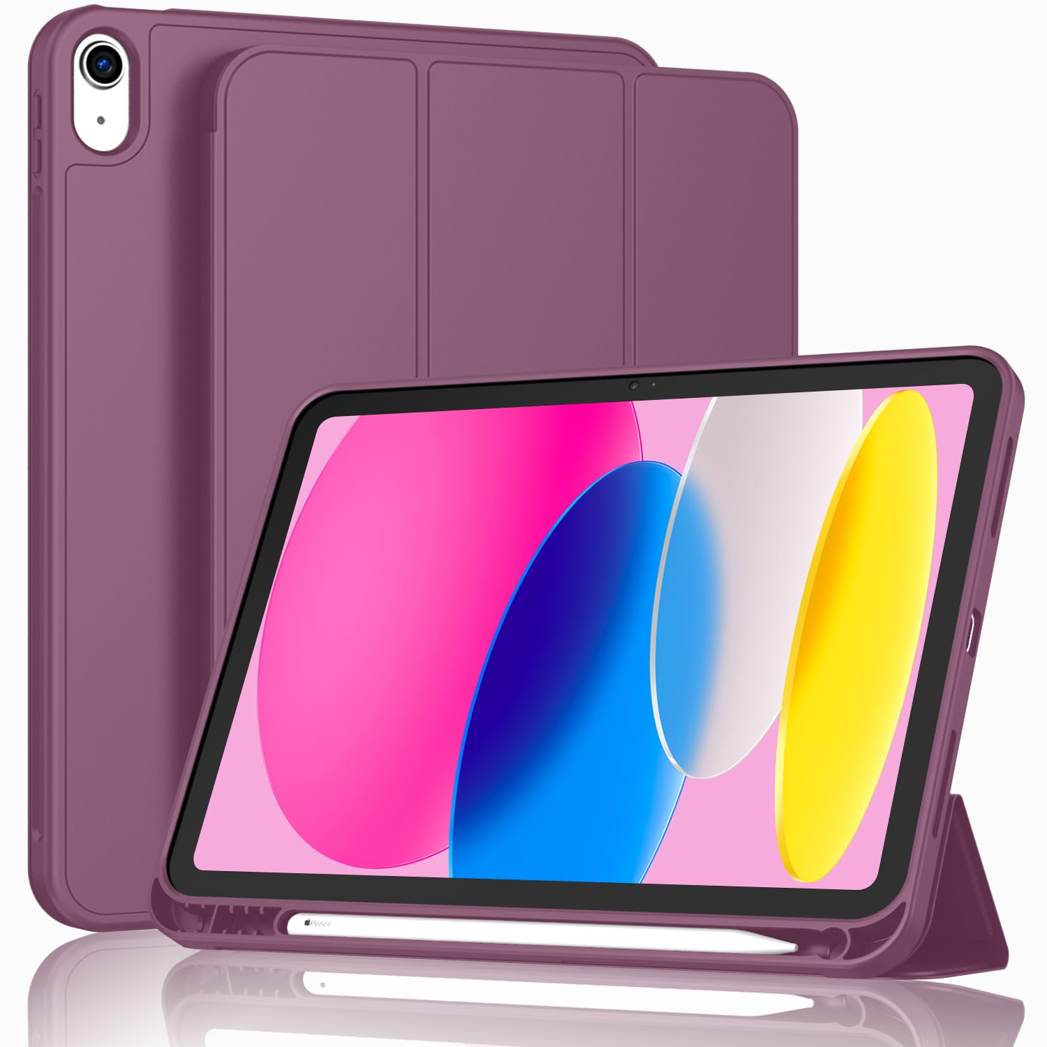 ToaPoia Case for iPad (A16) 11 Inch 2025/iPad 10th Generation 10.9 Inch 2022, Slim Trifold Stand Protective Cover with Pencil Holder and Soft TPU Back,Support Auto Sleep/Wake (Plum)