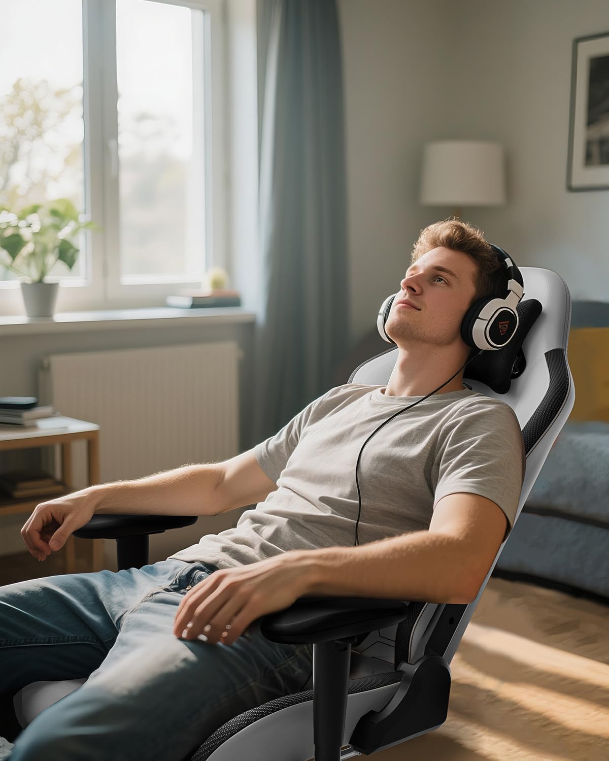 AutoFull C3 Gaming Chair PC Chair with Ergonomics Lumbar Support, Racing Style PU Leather High Back Adjustable Swivel Task Chair with Footrest ,Grey