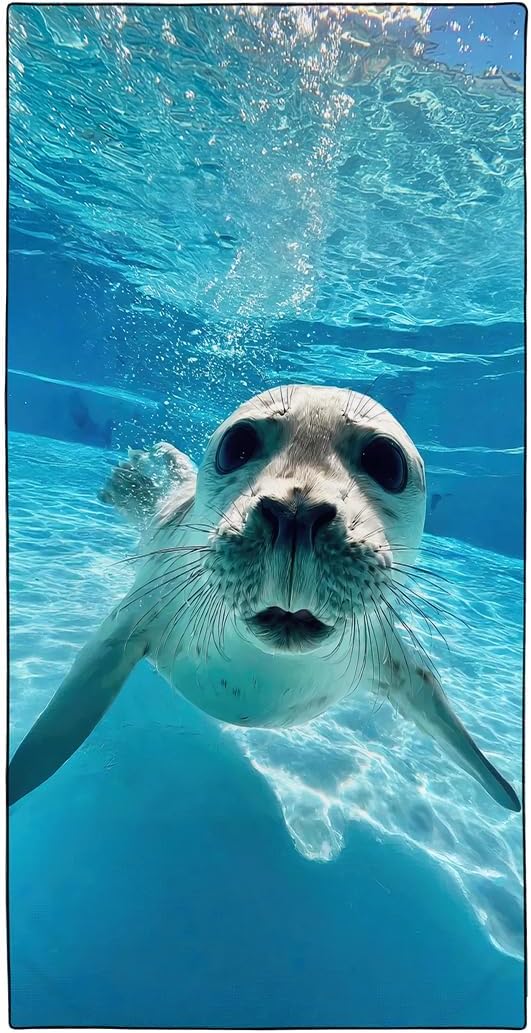Seal Beach Towel for Animal Lovers, 36"x72" Sand Free Quick Dry Thin Microfiber Towel, Gifts for Vacation