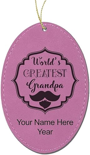 Miniatura 4 de LaserGram Personalized Christmas Ornament, World's Greatest Grandpa, Faux Leather, Custom Laser Engraved Gift Idea (Oval Shape, Gray) Grey,Black