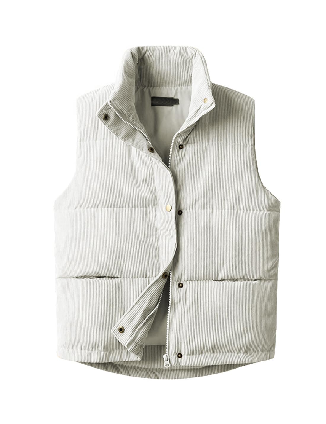 fhniepan Womens Corduroy Puffer Vest Sleeveless Stand Collar Zip Up Snap Lightweight Jacket Padded Gilet Outerwear-picture-42