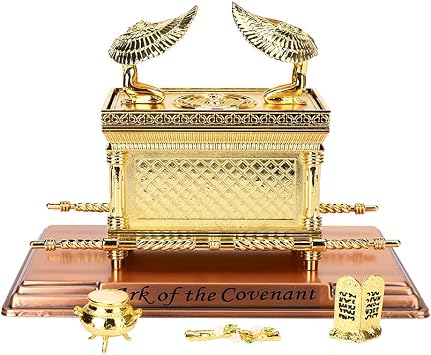 BRTAGG The Ark of The Covenant Replica Gold Plated Statue with Contents, Aarons Rod/Manna/Ten Mandments Stone Large