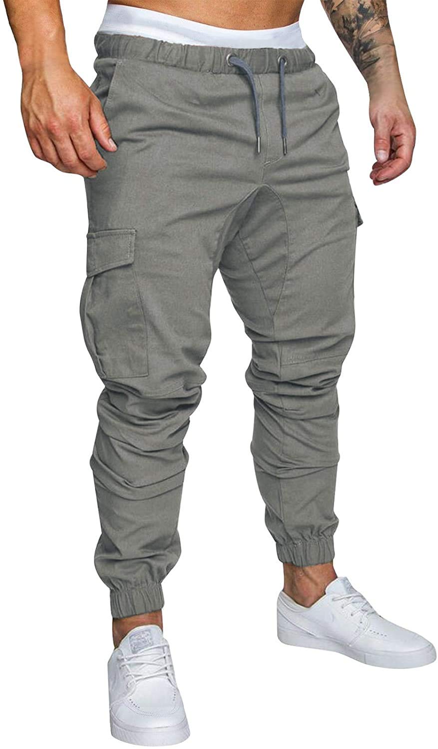 Eghunooze Men 's Cargo Pants Slim Fit Casual Jogger Sports Pants Drawstring Waist Leg Pocket Trousers Sweatpants