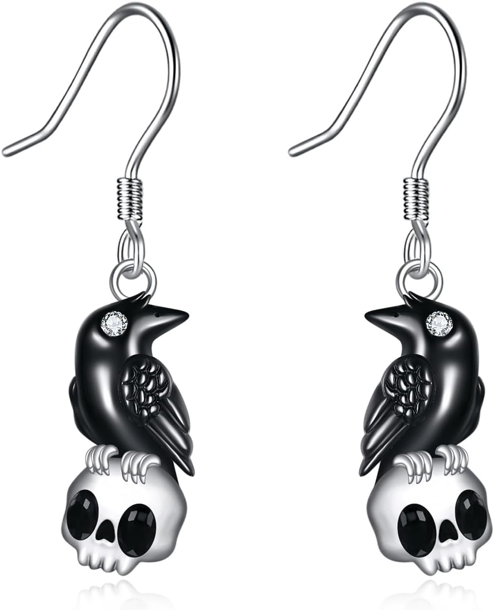 Skull Earrings 925 Sterling Silver Skull Drop Earrings Raven/Crown Dangle Earrings Halloween Hip Hop Jewelry Gift for Women Girls