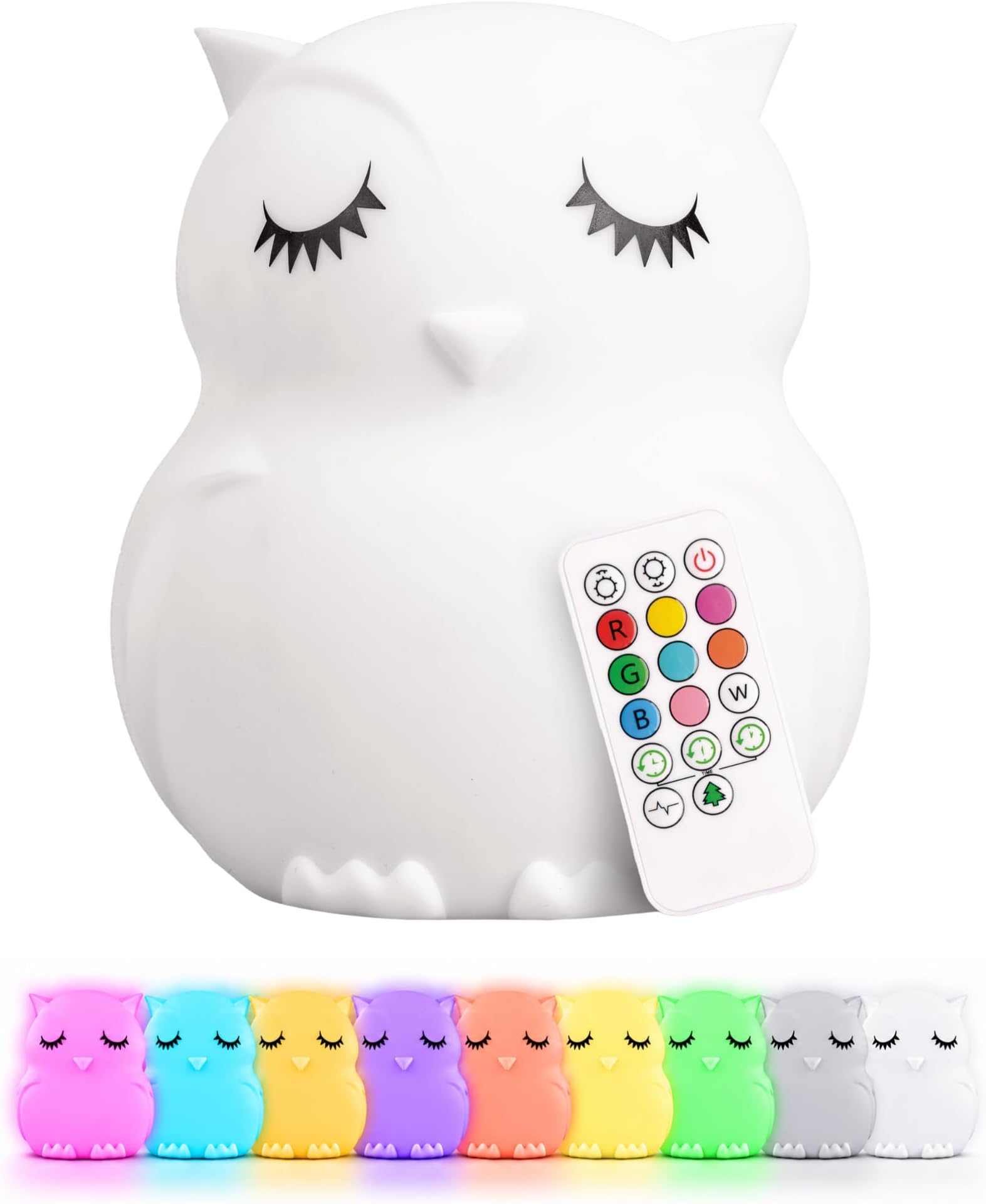 Lumipets Remote Control Silicone Night Light for Kids - Owl Design with 9 Soft Colors & Sleep Timer - Rechargeable, Battery-Operated Lamp for Bedroom | Baby Nursery, Toddler, Girls, Boys