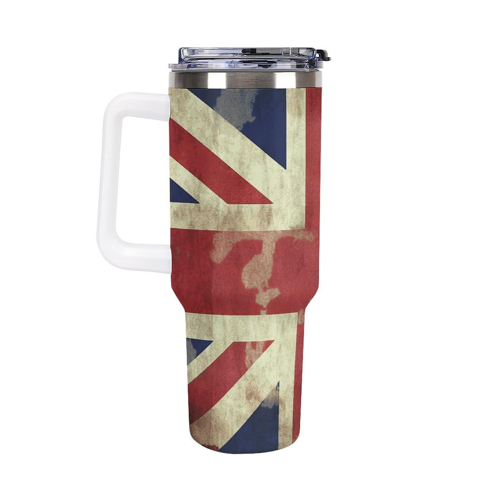 Autobecher aus 304 Edelstahl, Vintage-Stil, britische Flagge, Trinkhalm und auslaufsicherer Deckel, großes Fassungsvermögen, vakuumisolierter Reisebecher für Auto-Becherhalter, 1,2 l