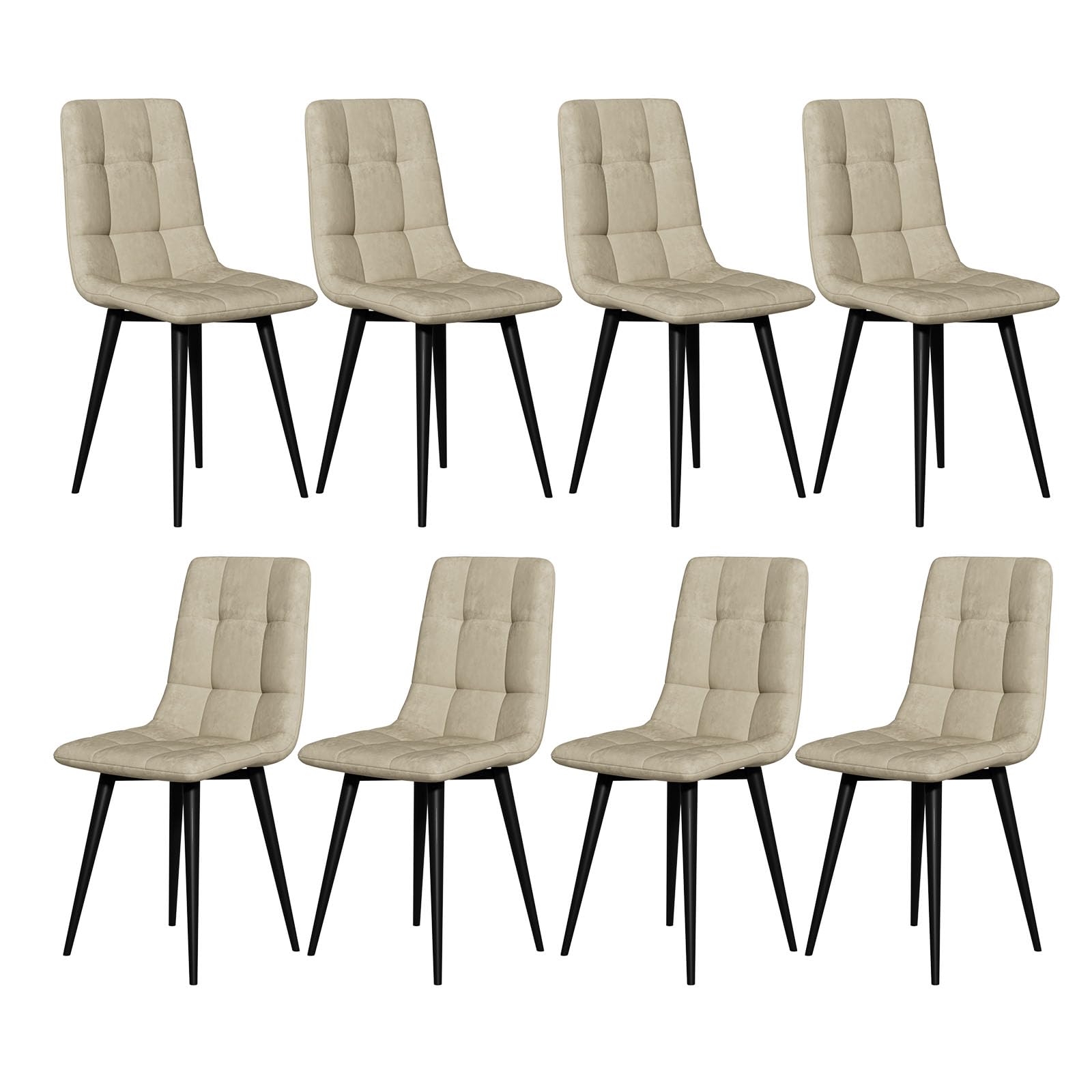 Dining Chairs Set of 8, Upholstered Dining Chair, Velvet Dining Chairs with Metal Frame, Modern Mid Century Kitchen Chairs, Beige Chair for Dining Room, Bedroom, Living Room, Kitchen (Beige, 8 Pack)