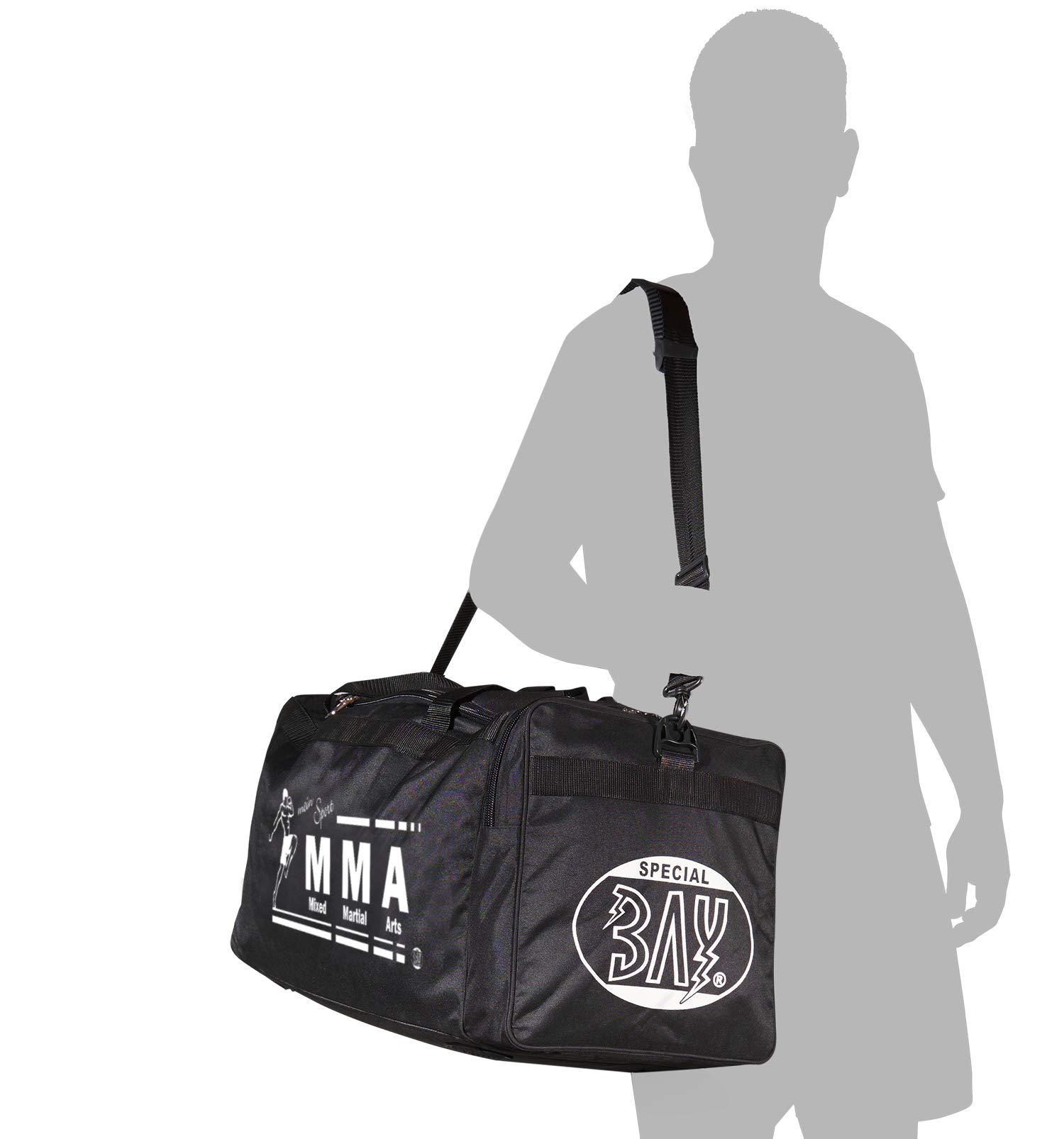 BAY XL Sporttasche Mein Sport Mixed Martial Arts MMA Fight Fighting Muaythai Mix Art UFC, Tasche, Trainingstasche, Thaiboxtasche Bag, schwarz, 70 x 32 x 30 cm Thailand Käfigkampf Käfigfight Motiv